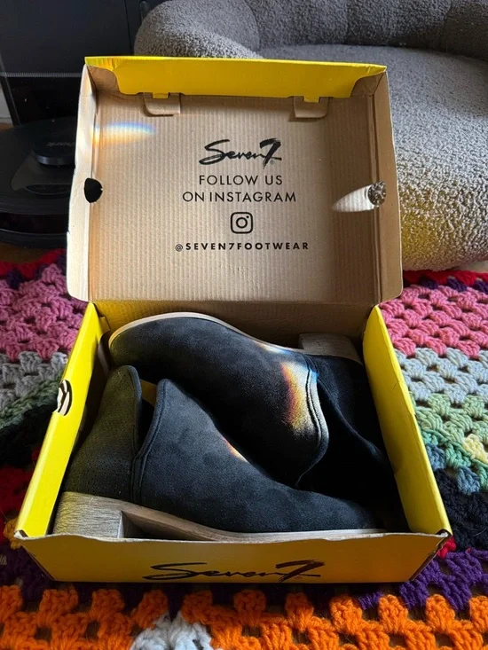 Seven7 Black Suede Ankle Booties with Low Heel - Picture 6 of 8